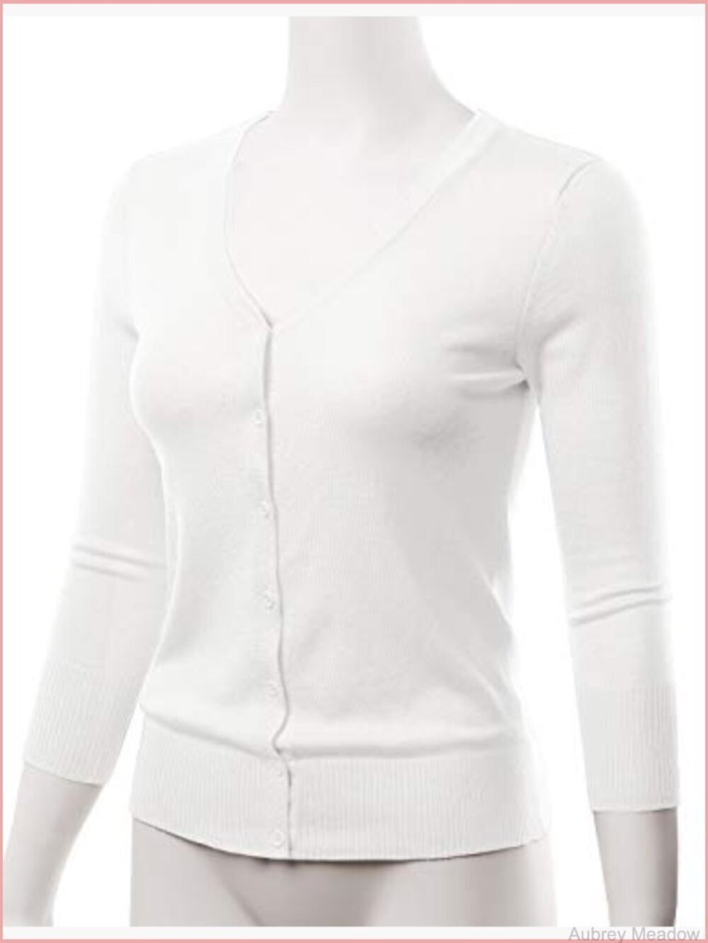 3/4 Sleeve V-Neck Button Down Stretch Knit Cardigan Sweater
